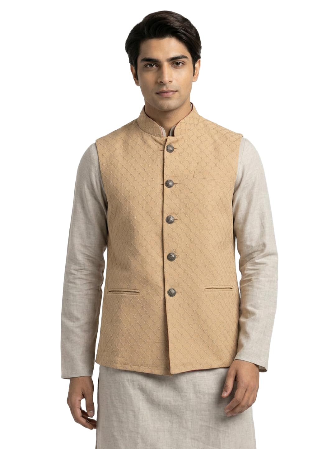 sanman ethnix by raymond Men Regular Fit Reversible: Soild, Embroidery Pattern Pure Cotton Mandarin Collar Sleeveless Festive Bundi-picture-41