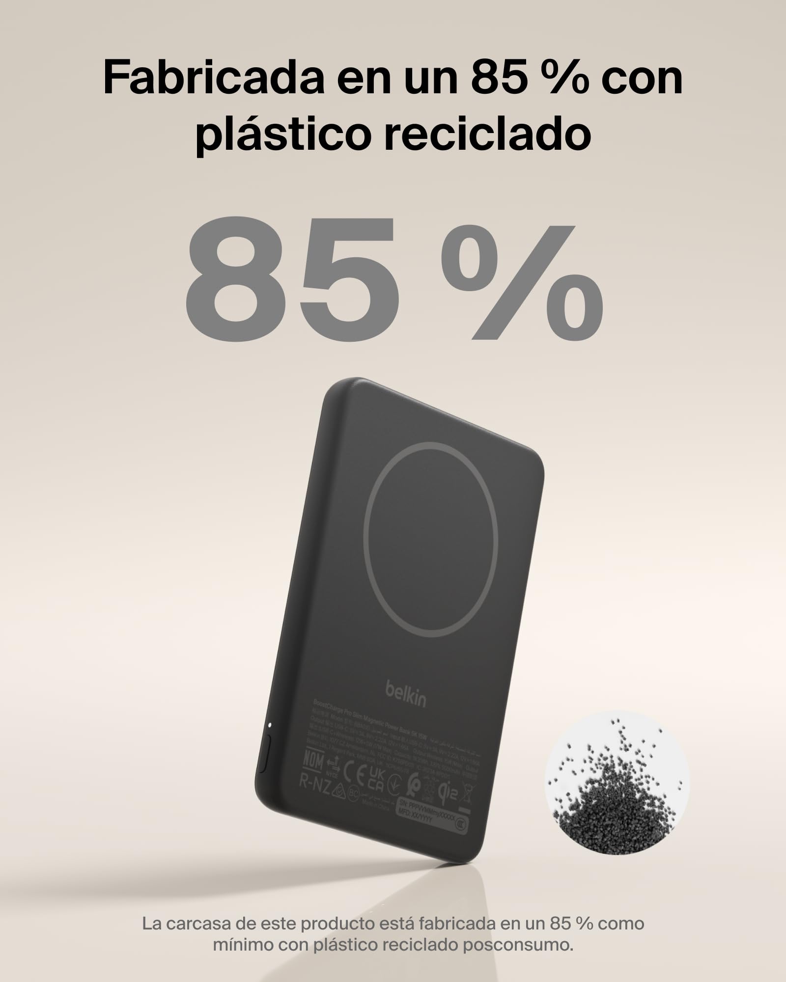 Belkin BoostCharge Batería Externa 5000 mAh con Anillo Magnético - Negro | Power Bank 5000 mAh, Anillo Magnético para Accesorios, 1 Puerto USB-C, Precargada y con Cable, Batería Portátil Inalámbrica