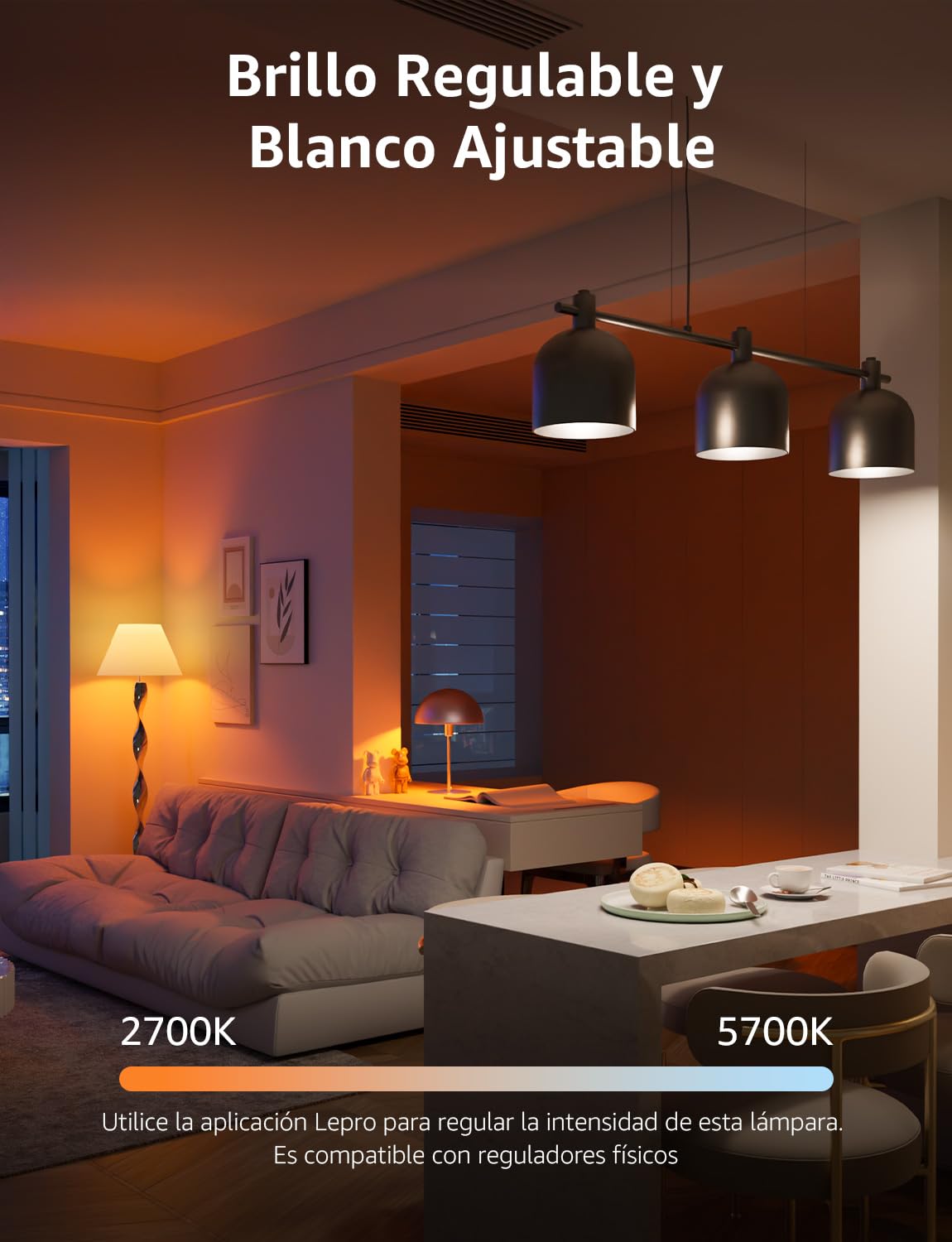 Lepro B3 AI Bombilla Inteligente Alexa, LED E27 12W RGB Regulable Bombillas, Wi-Fi Control de Voz y Sync de Música, Diseñador de Iluminación AI Personalizado, Funciona con Alexa, Google Home, 4Pcs