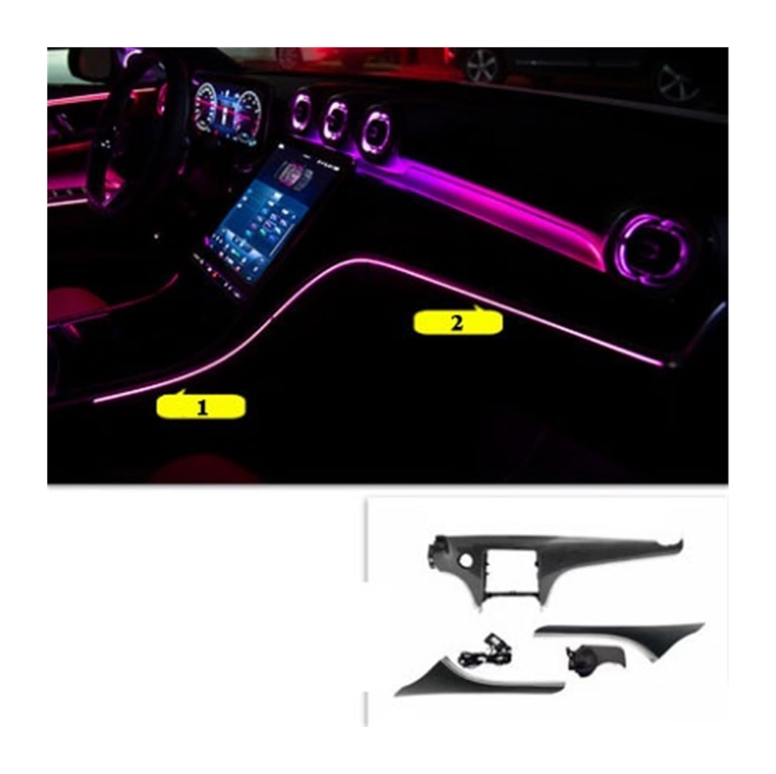 XCZPRKMXY 64 Colours LED Air Vents Conditioning Car Turbine Air Outlet Ambient Light Rotary Trebl Compatible with Mercedes Benz C-Class W206 2022(Ambient lamp B Style)