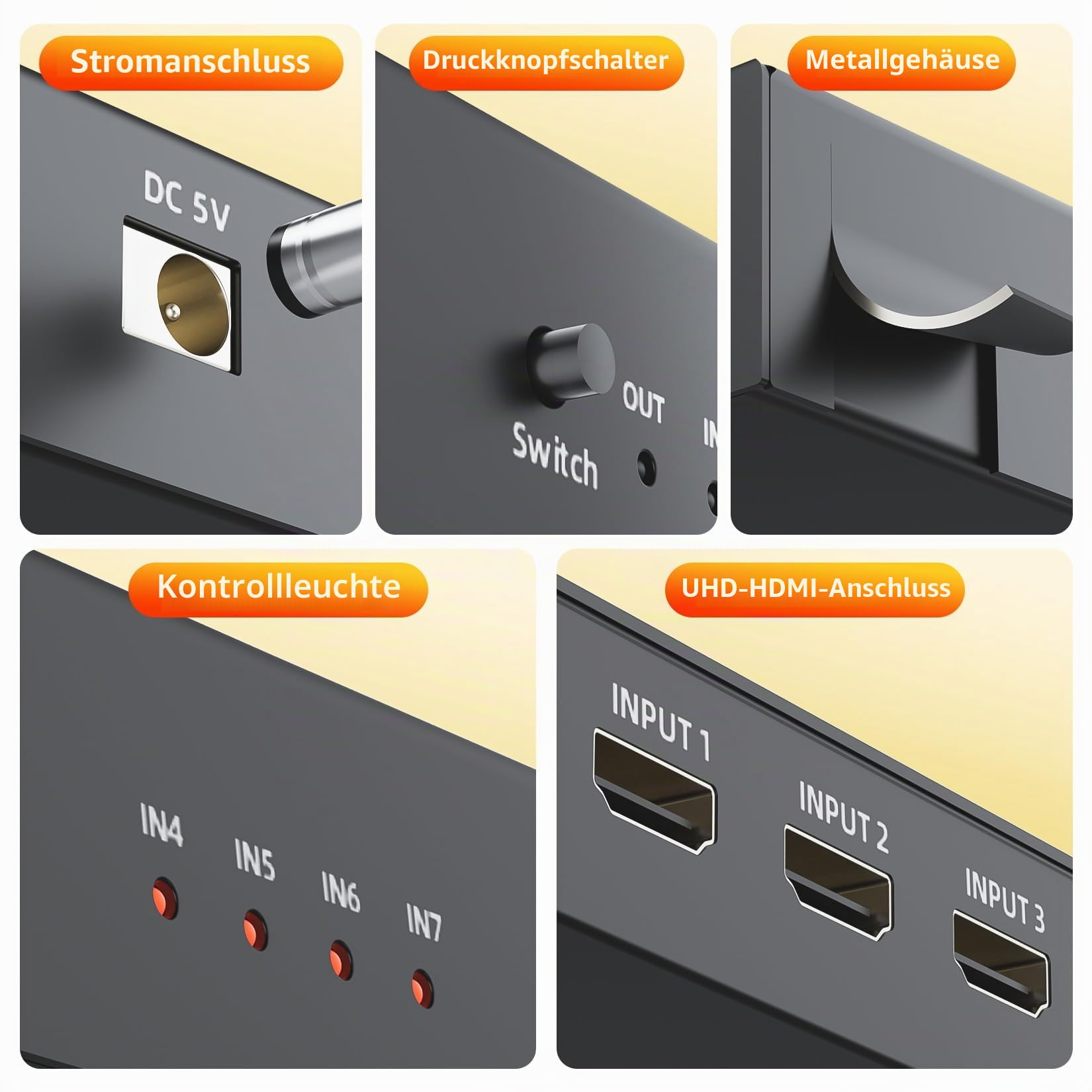 HDMI 2.0 Switch 7 In 1 Out, BolAAzuL 4K@60Hz HDMI zu HDMI-Port Erweiterer Switch HDR HDMI 2.0 Switcher Fernbedienung unterstützt 3D, HDCP2.2, HDR für PS5, Xbox-Serie X, HDTV, PC