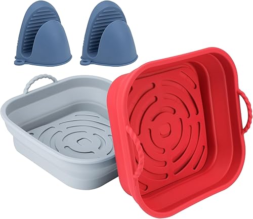 2 forros de silicona de 8 pulgadas para freidora de aire de 3 a 5 cuartos de galón, tazón reutilizable de silicona para freidora de aire para