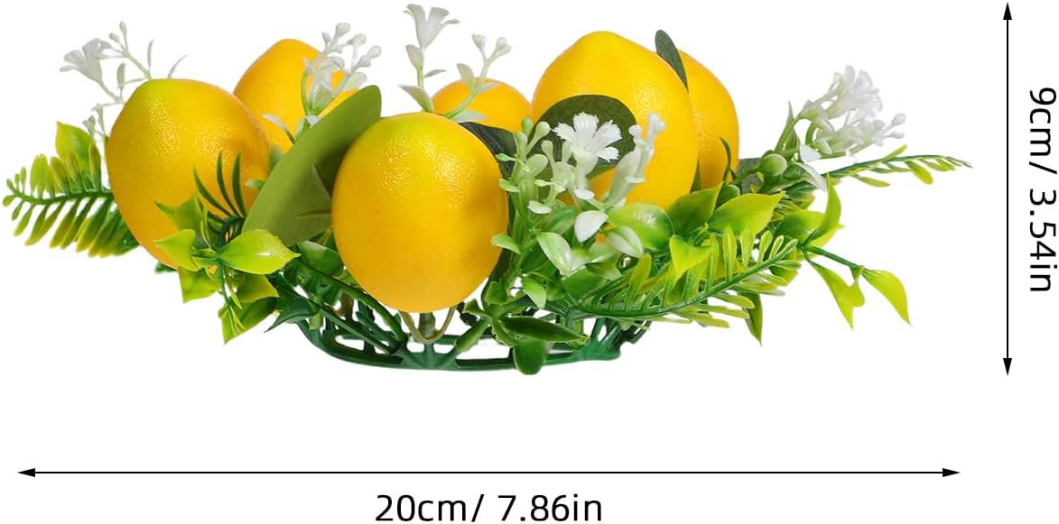 2pcs Faux Lemon Candle Ring - Spring Door Wreath - Artificial Garland for Taper Candle, Table Centerpiece, Holiday Party, Easter Or Everyday Kitchen Decor