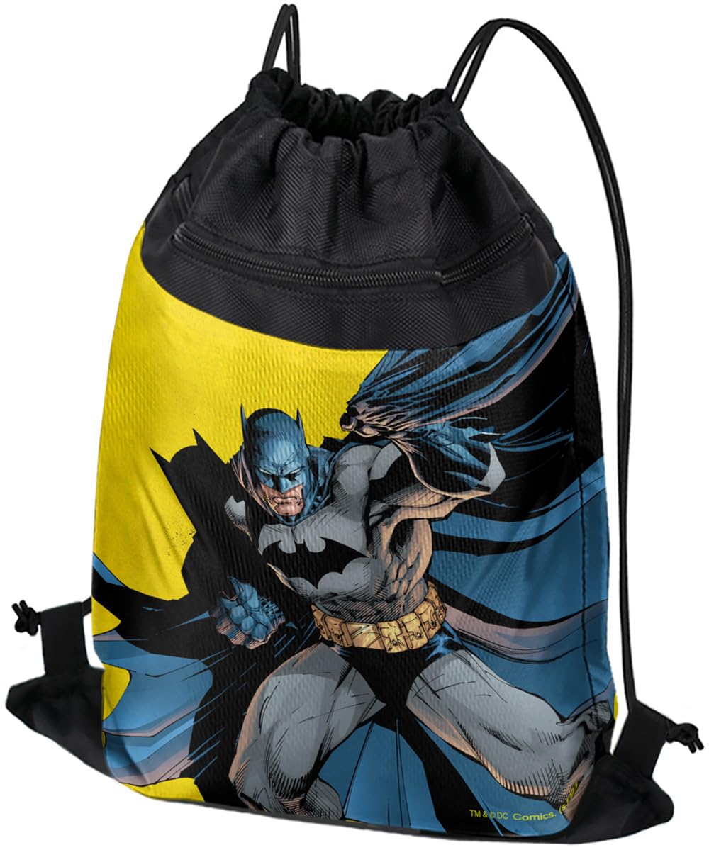 LOGOVISION Batman Character Drawstring Backpack Sports Bag Sackpack 17" x 13", Perfect for Gym, Yoga or Practice