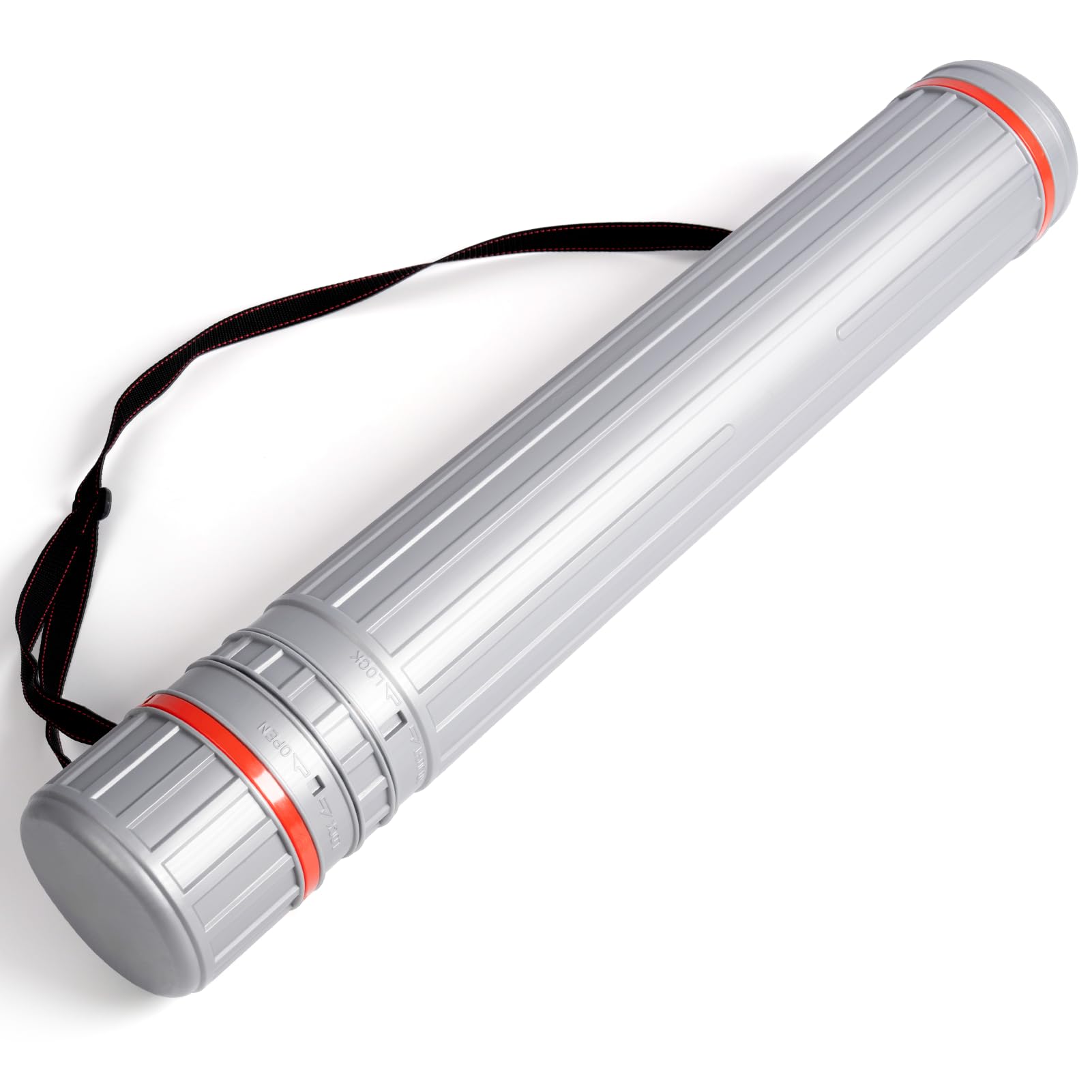 DEWEL Adjustable Poster Tube 76-125 CM, Diameter is 12 CM, Large Plastic Fishing Rods Storage Tube, Plastic Waterproof and Light Resistant with Strap (Silver XL Size)