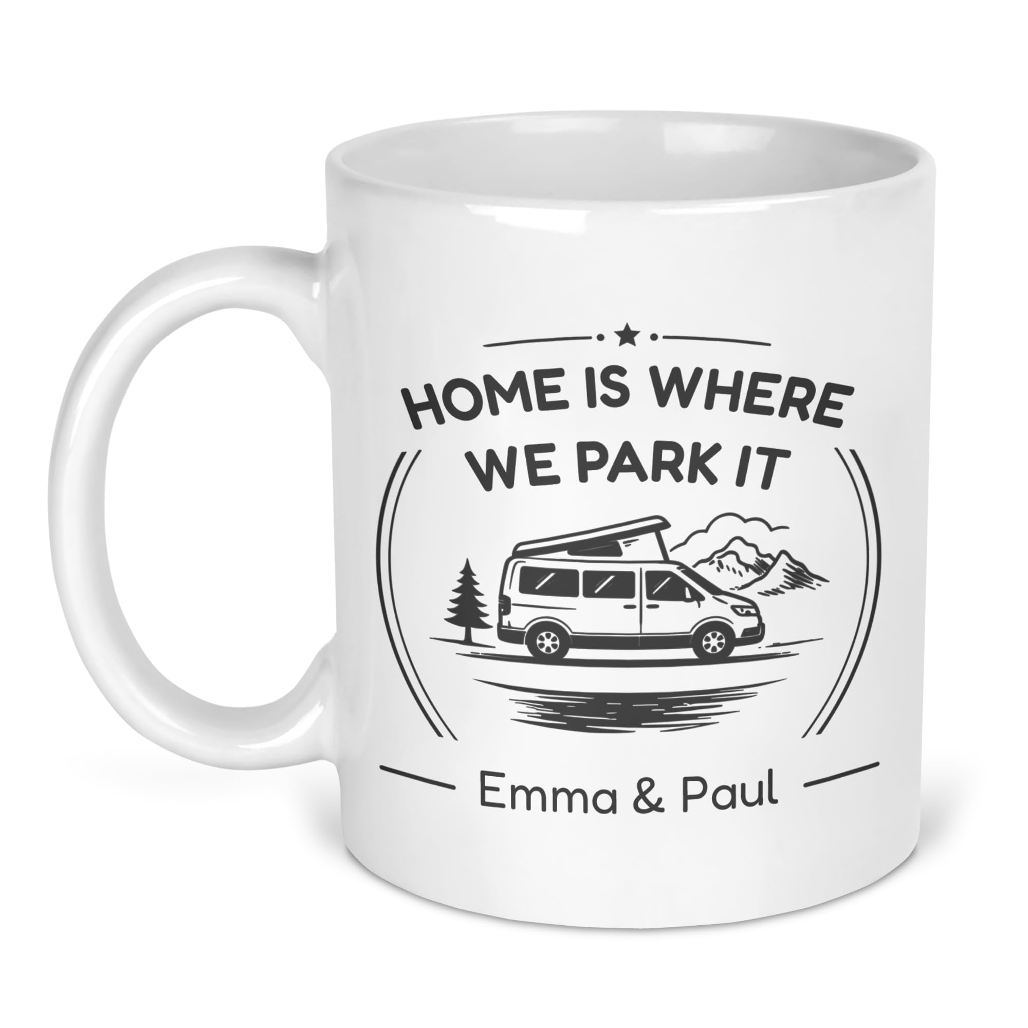 Chicken Craft Personalised Campervan Mug with Name - Pop Top Grey Home is Where We Park It Camping Gift