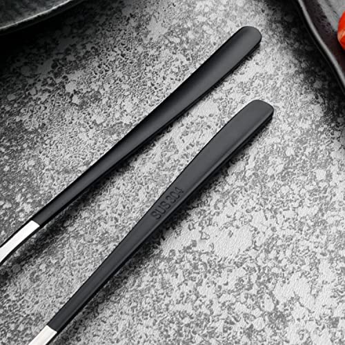 Image of Stainless Steel Dinner /Table Spoons, Silver Elliptical Head, Spoon Set, Length 21 cm, Set of 2, Black