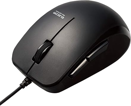 Elecom M-BL28UBSKBK Wired Mouse, 5 Buttons, Rubber Grip, Silent, Antibacterial, Black