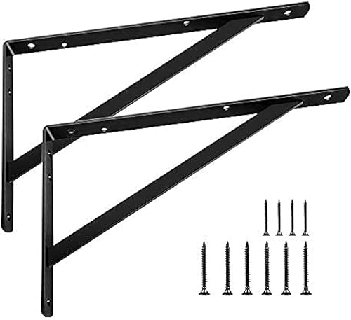 Soportes de estante de 14 pulgadas, soporte flotante resistente para estantes abiertos, soportes de pared angulares de metal negro para 14 y 16