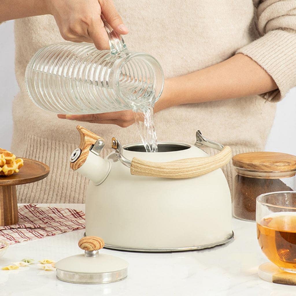 Bouilloire à Sifflet MagiDeal 2.8L - Acier Inoxydable, Pour Induction Et Gaz, Design Beige/blanc