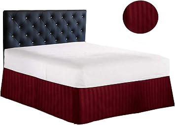 Luxury Bed Skirt on Amazon! Celine Linen Luxury 1500 Premier Wrinkle Resistant Hotel Quality Stripe Bed Skirt/Dust Ruffle - Pleated Tailored 14inch Drop, Queen, Burgundy