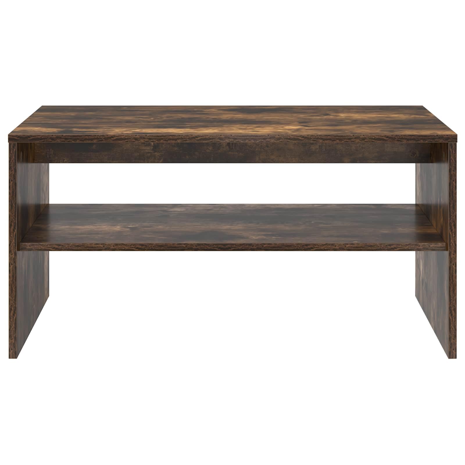 Stolik kawowy wędzony dąb 80 x 50 x 40 cm materiał drewnopochodny z półkami i prostokątnym wzorem do salonu
