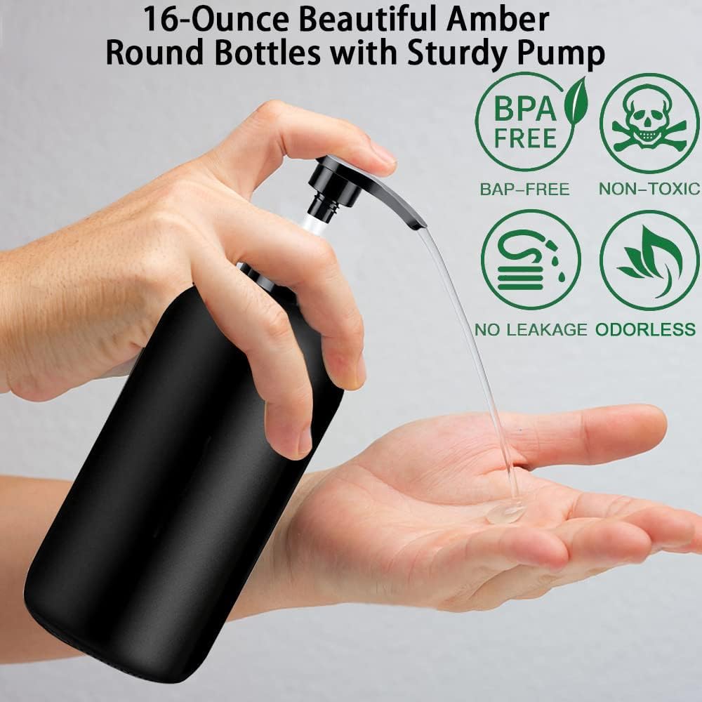 Prakash Empty Plastic Pump Bottles Dispenser 500ml Portable Clear BPA-Free Cylinder Shampoo Lotion Hand Pump Bottle Durable Refillable Containers for Massage Oil, Liquid Soap (Pack of 6) (Black) - Image 4 thumbnail