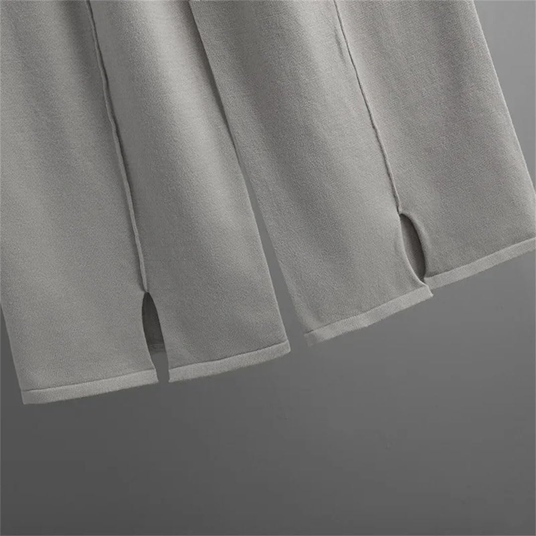 Ensemble de 2 pièces pour femme - Survêtement tricoté - Col rond - Pantalon à jambes larges - Ensemble deux pièces