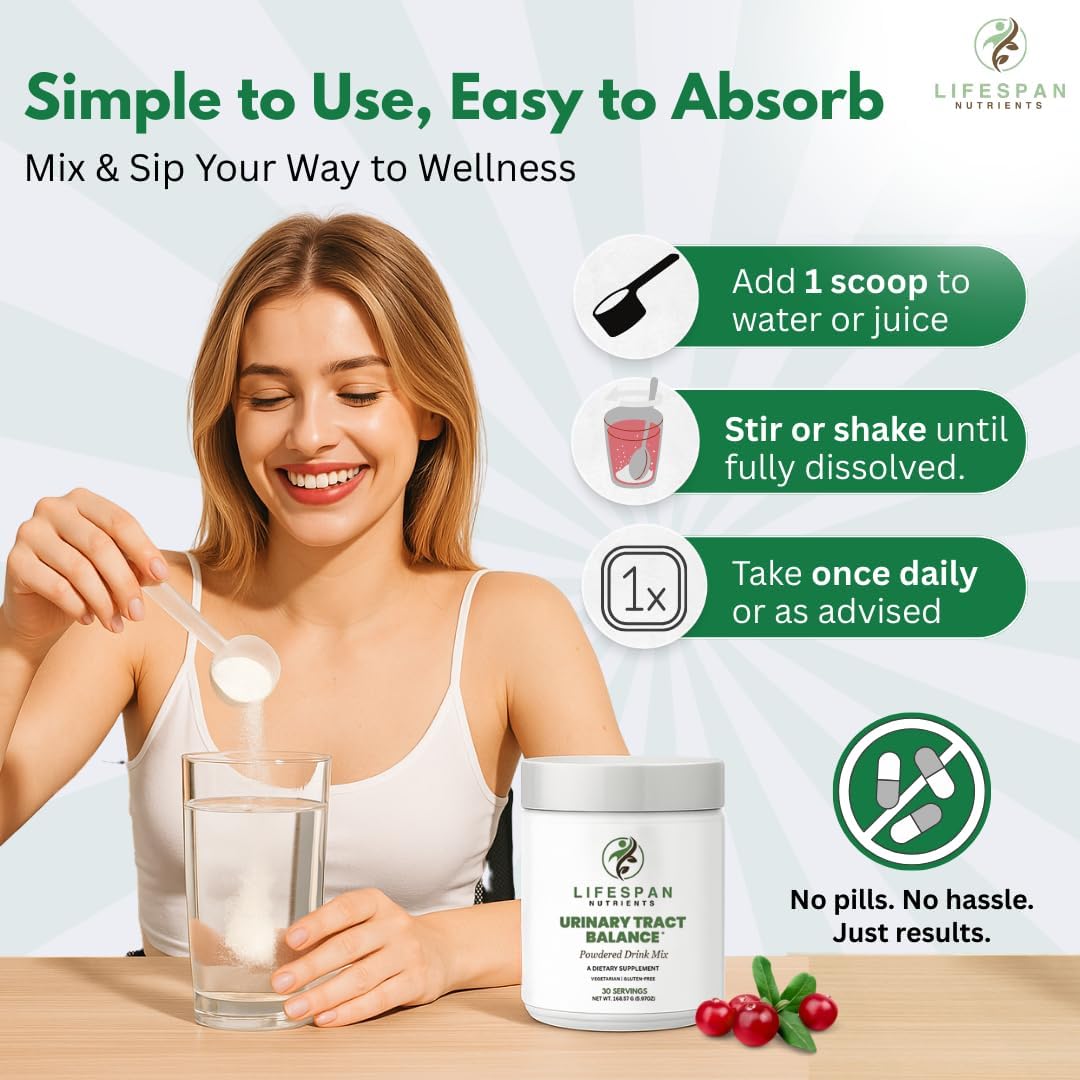 D Mannose with Cranberry and Probiotics Powder Supports Urinary Tract and Bladder Health Easy Mix Drink Vegan Gluten Free 30 Servings
