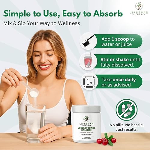 Miniatura 2 de Equilibrio del tracto urinario  D-manosa, arándano, probióticos y prebióticos  Vejiga y bienestar digestivo, polvo sin gluten, 30 porciones.