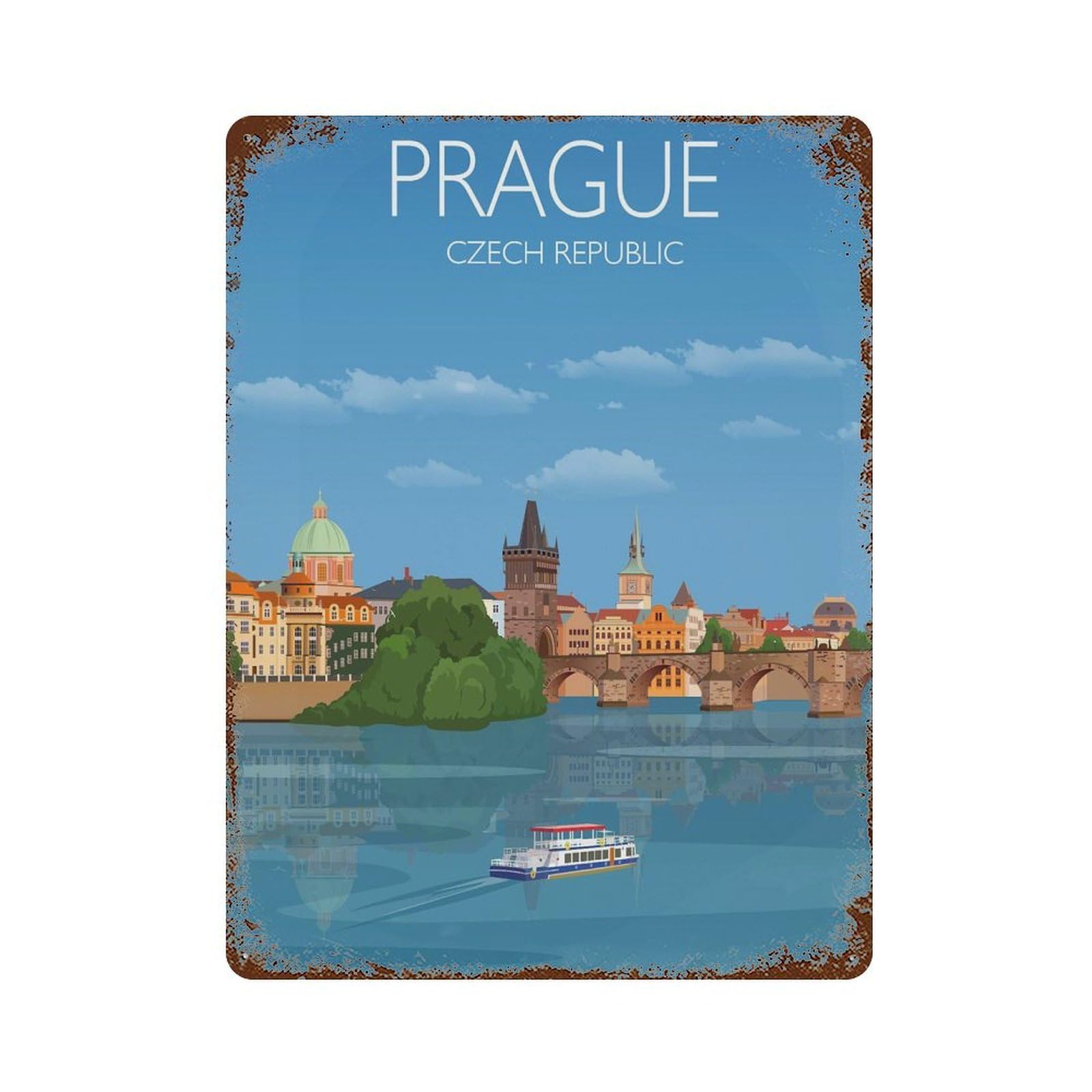 xiaoxiaoshen Travel of Prague City Czech Republic Cityscape Wall Decor Art Metal Tin Poster Modern Home Decor Art Home Bar Shop Decorations Vintage Sign 40x30cm