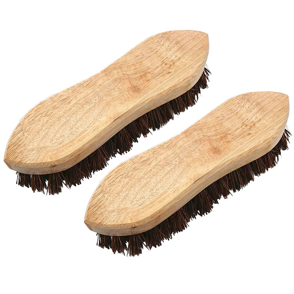 Bassine Wooden Scrubbing Brushes, Pack of 2, Stiff Bristles, Heavy Duty Wood, Sweeping Brush, Yard Cleaning Brushes for Outdoors, Cleaning, Scrubbing Brushes