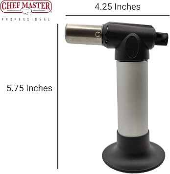Chef Master Mini Cooking Torch, Food Torch Lighter for Cooking, Butane Kitchen Lighter with Self-Igniting Peizo Trigger, Adjustable Flame for Restaurants for Desserts, Steaks, Creme Brulee, BBQ -90269