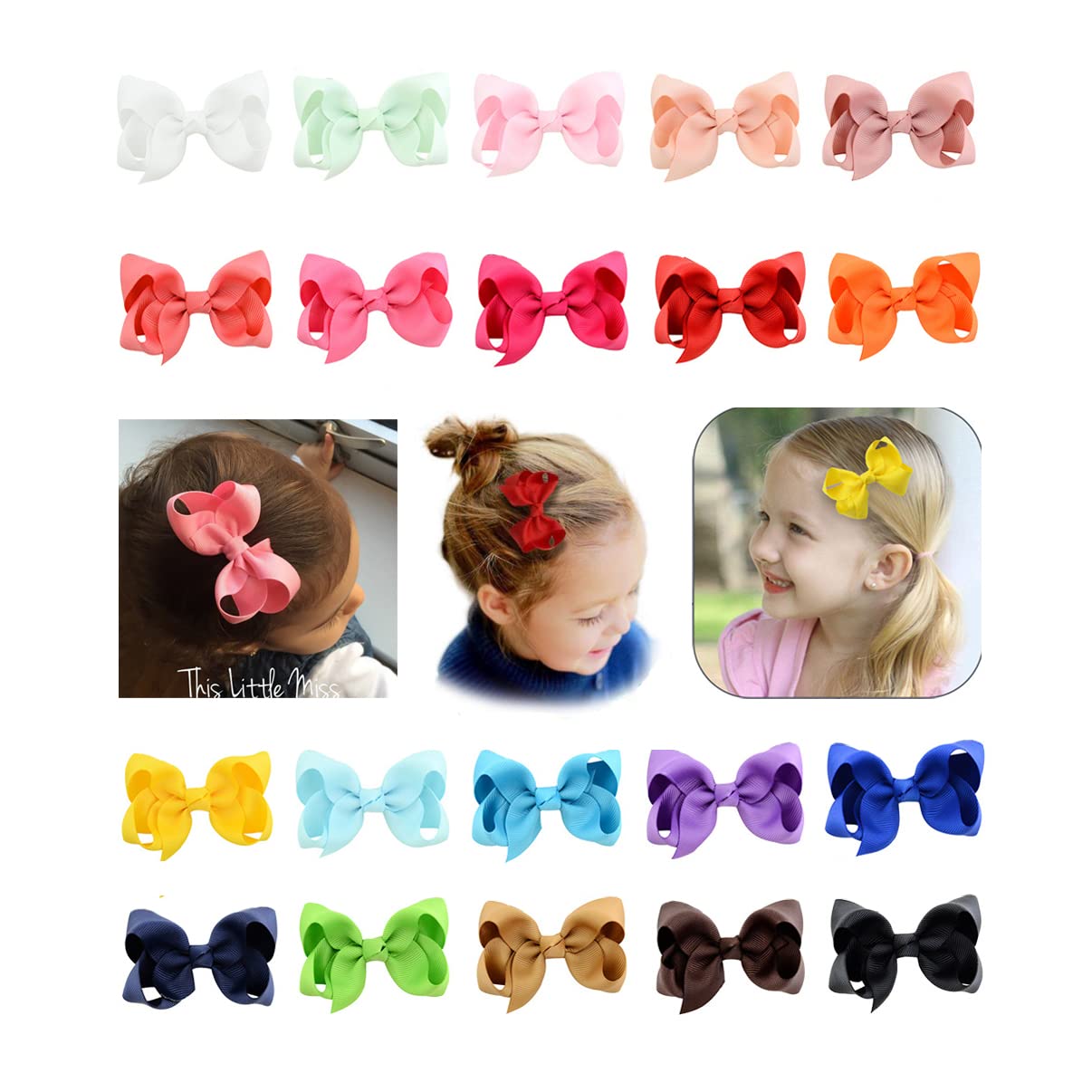 20 Colors 3 4 6 Inch Bows for Girls Alligator Clips Grosgrain Ribbon Different Color Barrettes Girls Hair Bows for Toddler (3 inch (20color))