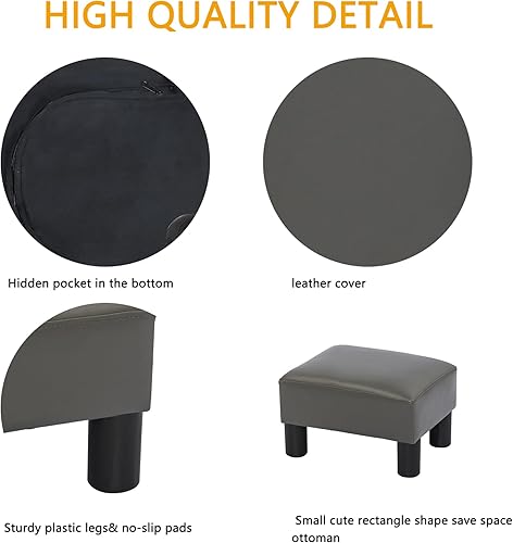 Miniatura 4 de Adeco Taburete otomano pequeño de lino de 15.4 pulgadas para reposapiés, taburete rectangular moderno con patas de plástico antideslizantes para