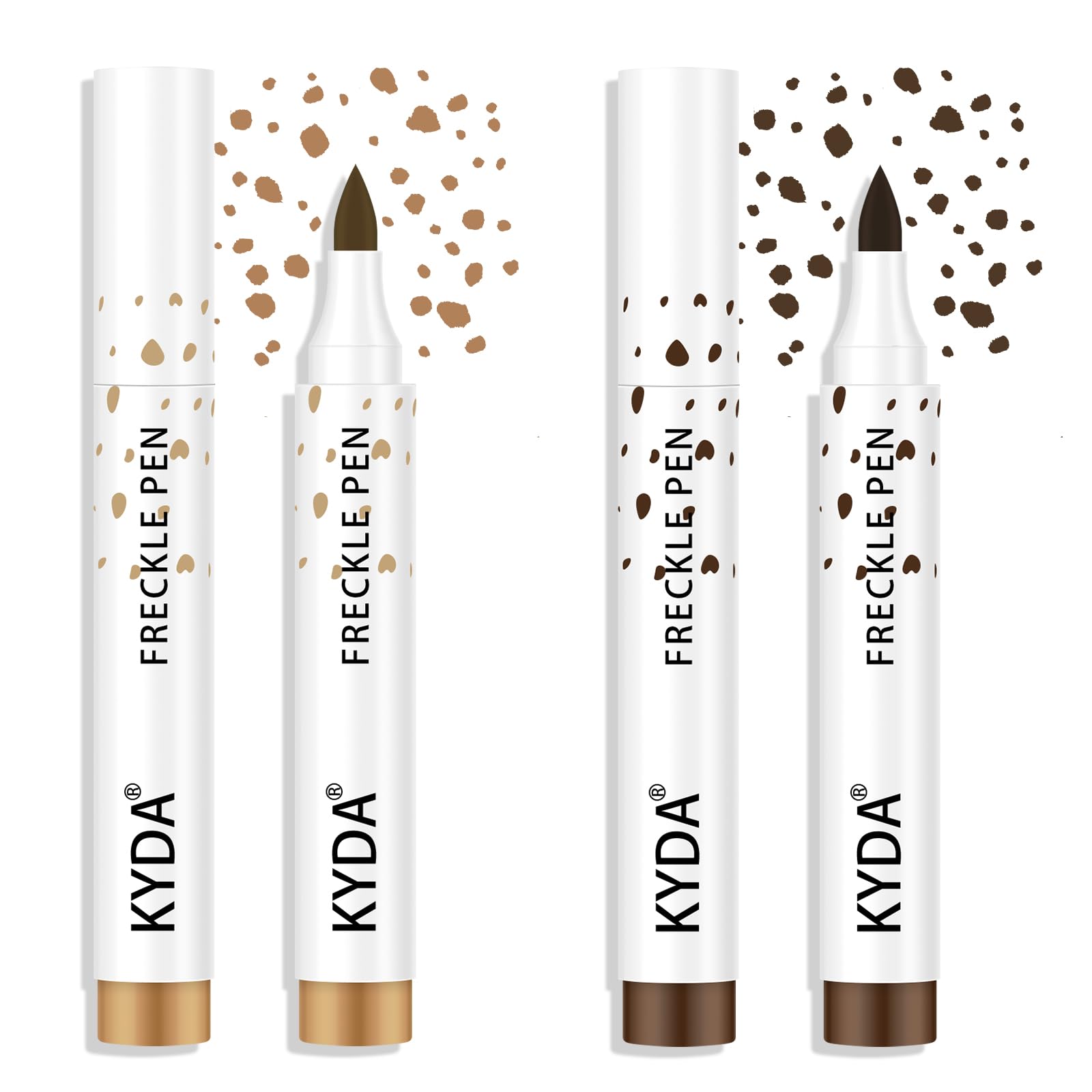 KYDA 2 Colors Freckle Pen,Natural Lifelike Freckle Makeup, Waterproof Longlasting Soft Dot Sopt Pen, Sunkissed Makeup-Dark Brown&Light Brown A-Light Brown+Dark Brown