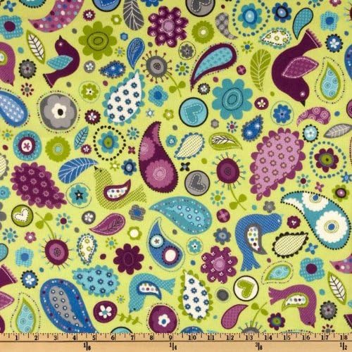 42'' Wide Pretty Paisley Flannel Birds & Paisleys Garden Green Fabric By The Yard