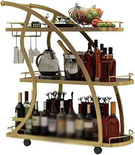 Storage Cart for Variety Applications 3 Tier Metal Rolling Cart with Wheels Hotel Kitchen Dining Cart Tempered Glass Kitchen Storage Cart Bathroom Kitchen