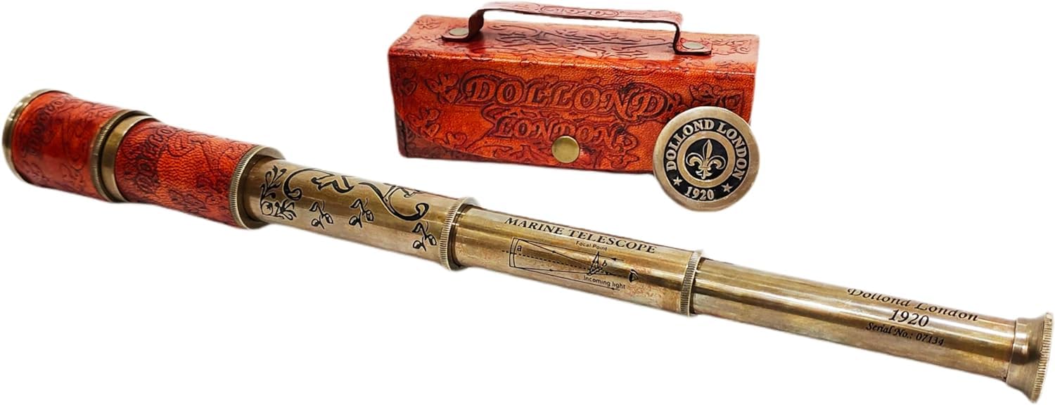 Navirock 1920 Nautical Dollond London Brass Telescope Antique Spyglass Vintage Handheld Fully Functional Telescope With Leather Box