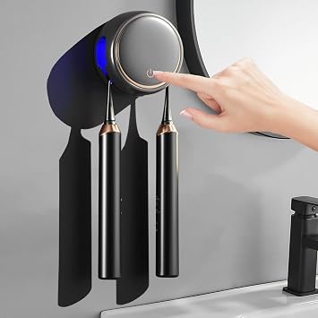 Toothbrush Holders for Bathrooms,Rechargeable Travel Toothbrush Holder,Home Wall Mounted Toothbrush Organizer with 2 Brush Slots, Smart Drying Toothbrush Cleaner Grey