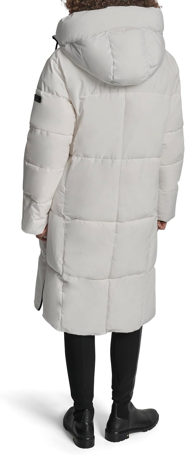 DKNY Women's Hooded Long Down Alternative Puffer Jacket, Black, Large - Image 4