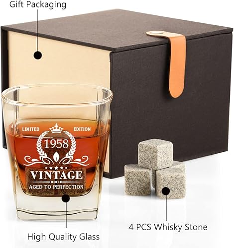 Miniatura 7 de Triwol Regalos de cumpleaños número 65 para hombres vaso de whisky vintage 1958 y piedras divertido regalo de cumpleaños 65 para papá marido hermano