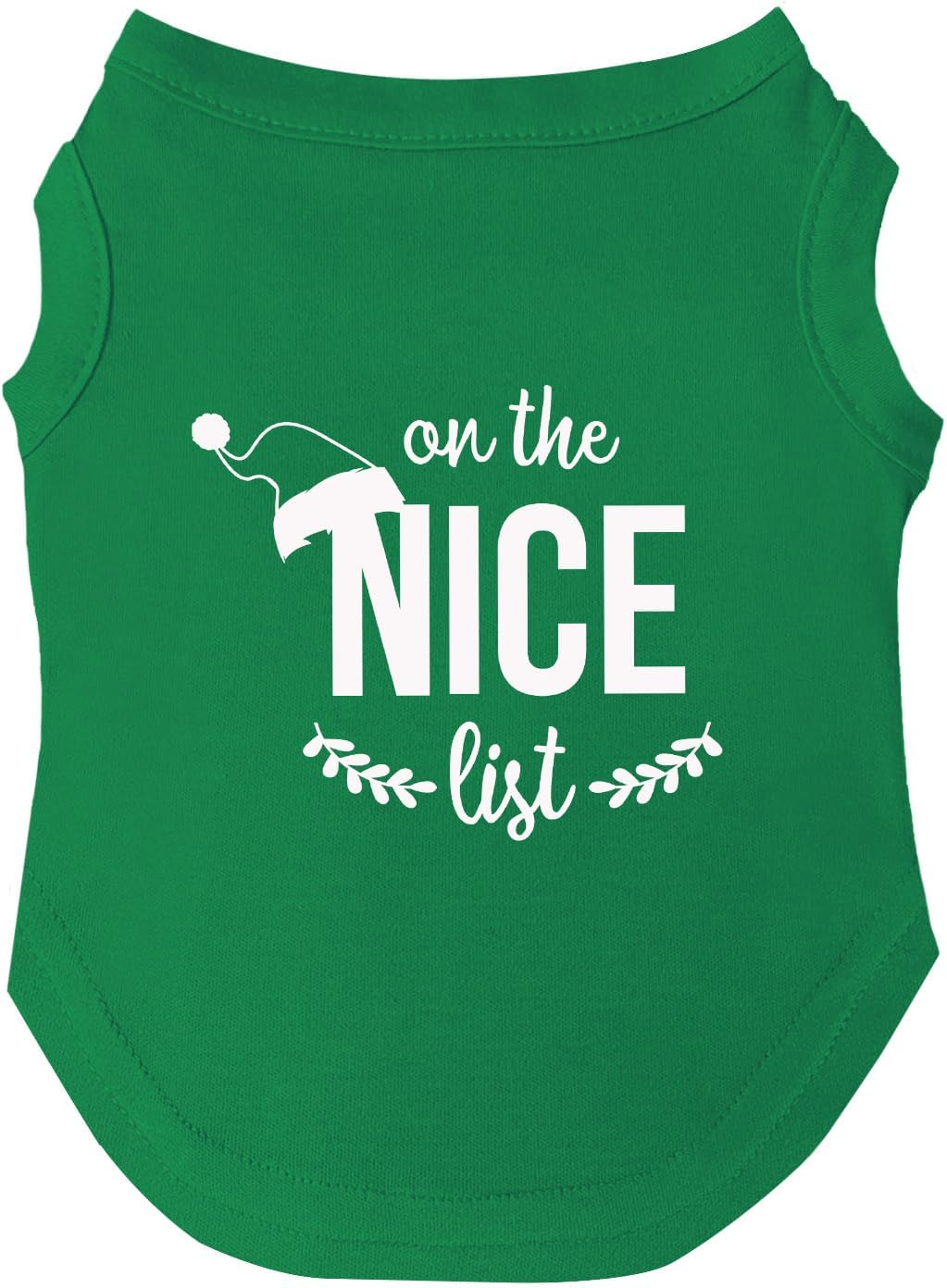 On The Nice List Dog Tee Shirt | Sleeveless Breeds | Christmas | Holiday Season | Winter Wonderland | Gift |Green, 4X-Large 98_Nice