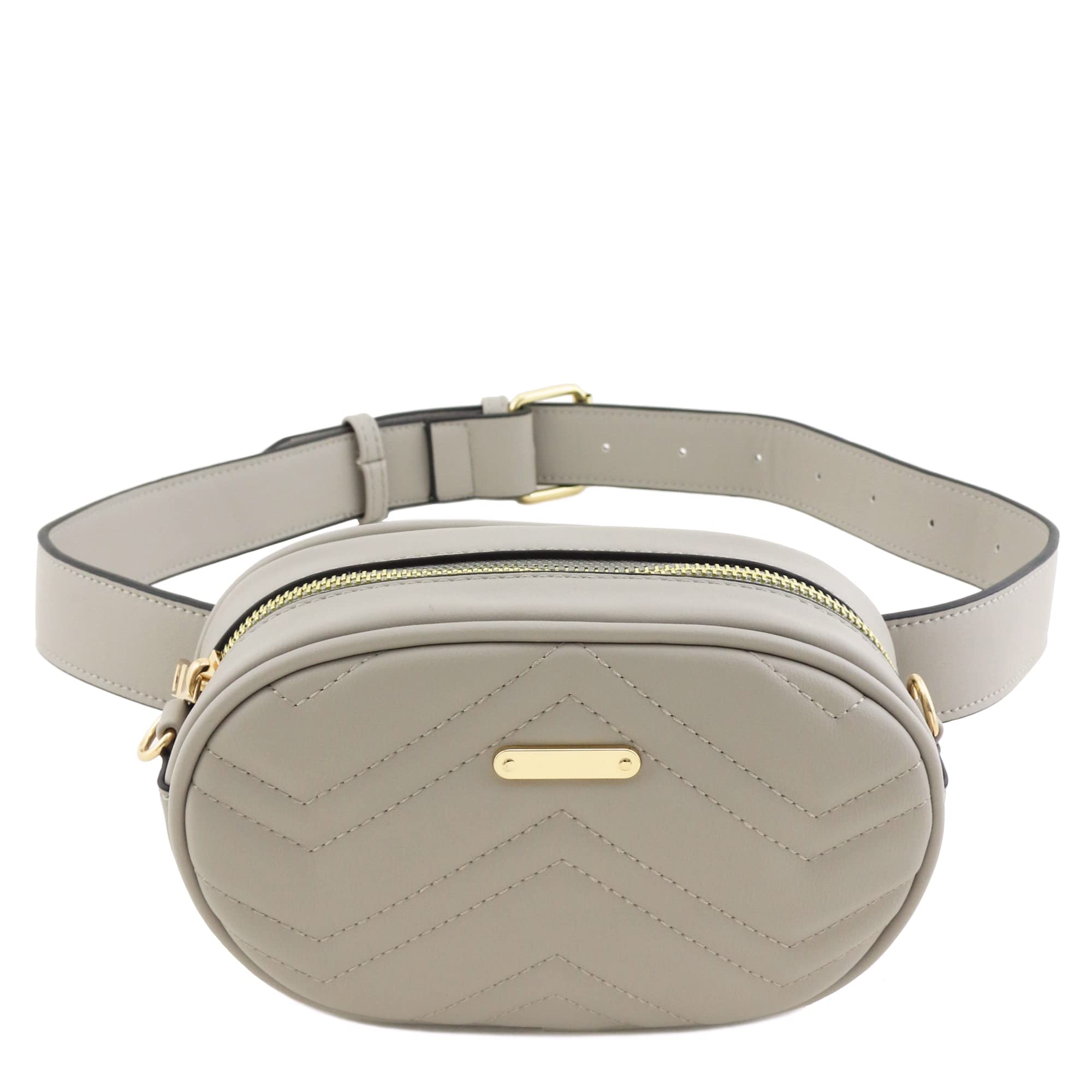 FashionPuzzle Quilted Small Versatile Purse Fanny Pack Waist Bag Crossbody (Light Grey)