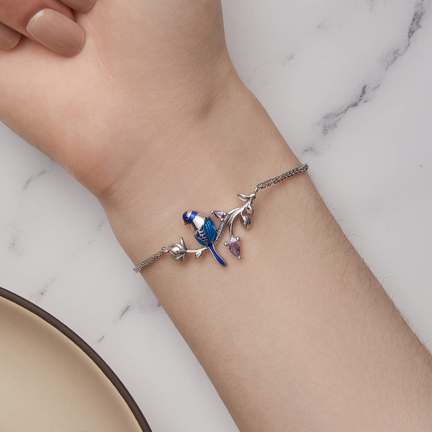 YCTTKDD Bracciale con Uccelli in Argento Sterling Bracciale con Uccelli con Animali Carini Braccialetti di buona Fortuna, Regalo per Le Donne