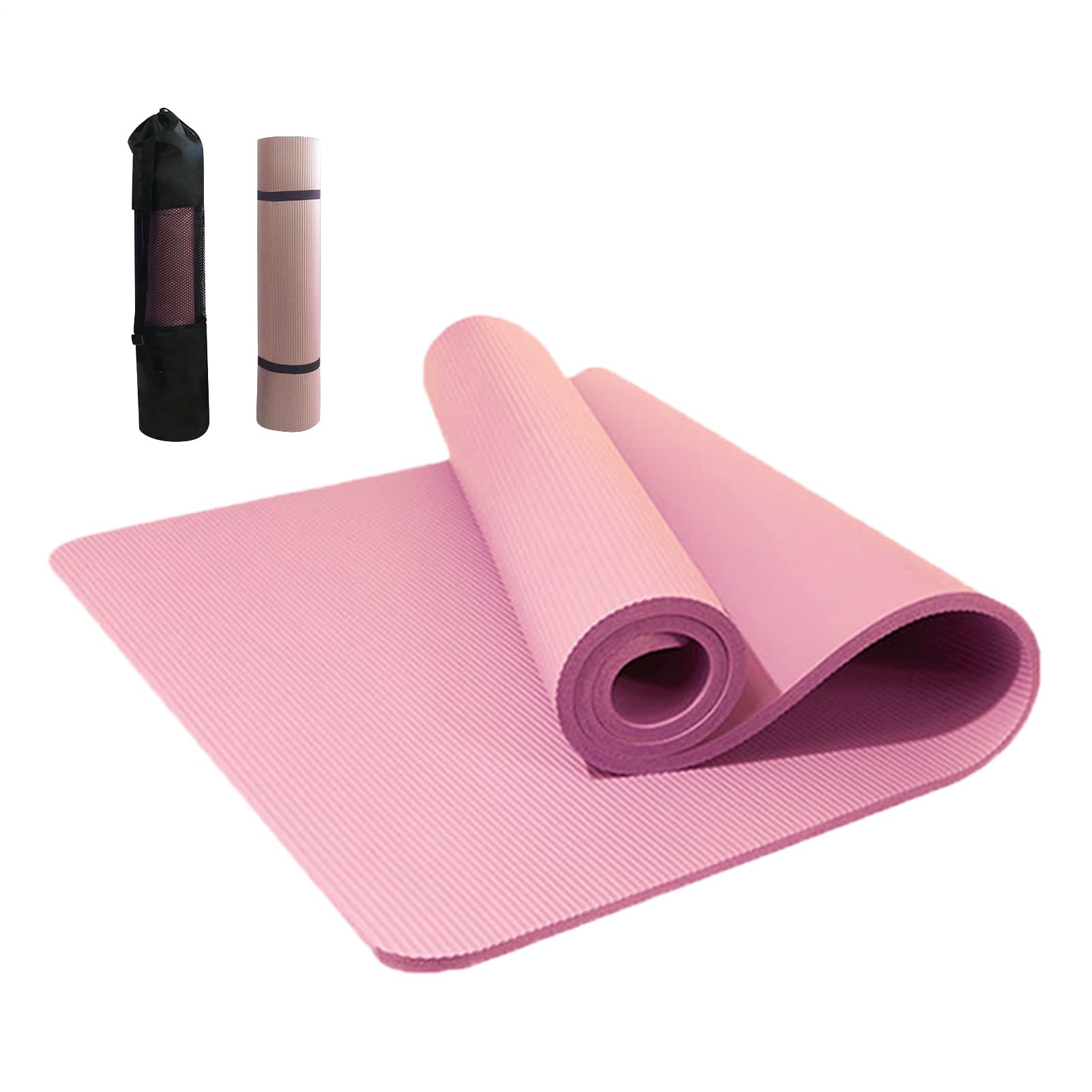 Thick Yoga Mat -15mm Exercise Mat With Storage Bag | Gym Mats | Non-Slip Exercise Mats For Home Gym & Pilates | Extra Thick Shock-Absorbing Fitness With Strap For Men & Women Pìnk