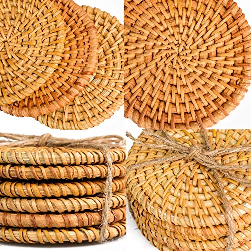 Rattan Coasters, Coasters Exotic Handmade Teacup Coasters, Creative Gift For Kitchen Table Drinks Crafts Table Desk Office Hote For Drinks,Round Natural Coasters, Drink Spills Coasters Set 6 Pcs #TOP1