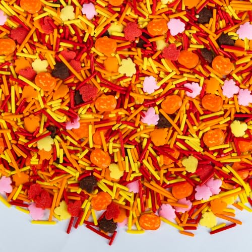 Image of Fall Party Edible Maple Leaf Pumpkin Jimmies Sprinkles,Halloween Decoration | 130g,Cakes Cookies Cupcakes Topper,Thanksgiving,Graduation Birthday Party Baking Decorating,Themed Holiday Dessert Supplies