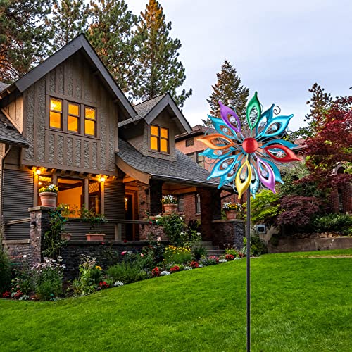Moulin à vent de jardin en métal résistant décoration extérieure multicolore durable