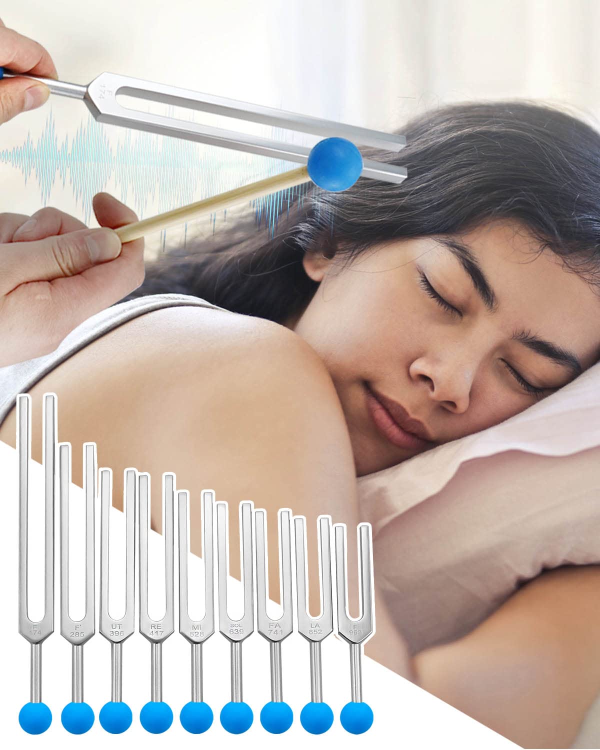 Stimmgabel-Set, 9-teilig, Stimmgabeln mit Reflexhammer für DNA-Heilung, Chakra-Soundtherapie, für Buddhisten, Yogalehrer, Klangheiler (174 Hz, 285 Hz, 396 Hz, 417 Hz, 528 Hz, 639 Hz usw.) | Enthält 174 Hz, 285 Hz, 396 Hz, 417 Hz, 528 Hz, 639 Hz, Frequenze
