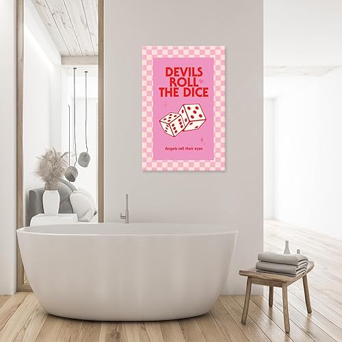 Miniatura 4 de Bittiler Pósteres retro rosados de los diablos enrollados con los dados, números de la suerte, 6 lienzos, impresiones artísticas coloridas y lindas
