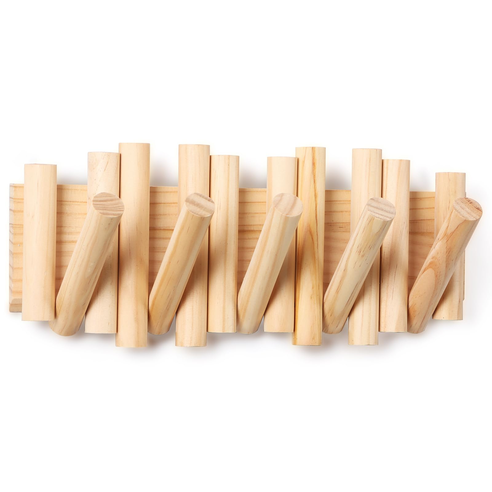 zQSFP Wall Mounted Coat Rack with 5 Foldable Hooks, Space-Saving Natural Wood Storage Organizer for Entryway, Bedroom, Office, Sleek Modern Design, Easy Installation (Nature)