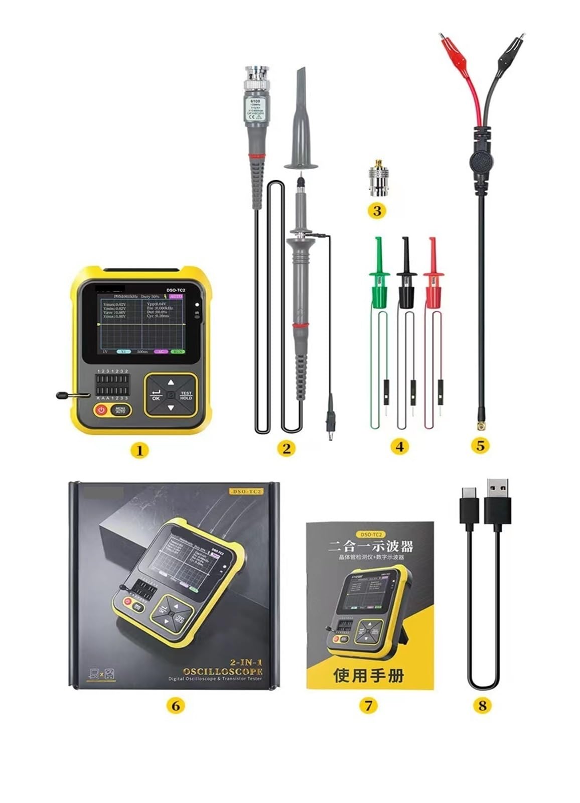 Osciloscopio Digital Probador de transistores osciloscopio Ancho Banda 200kHz frecuencia muestreo 2,5 MS/s multímetro multifunción Voltaje diodo LCR(DSO-TC2 Updated)