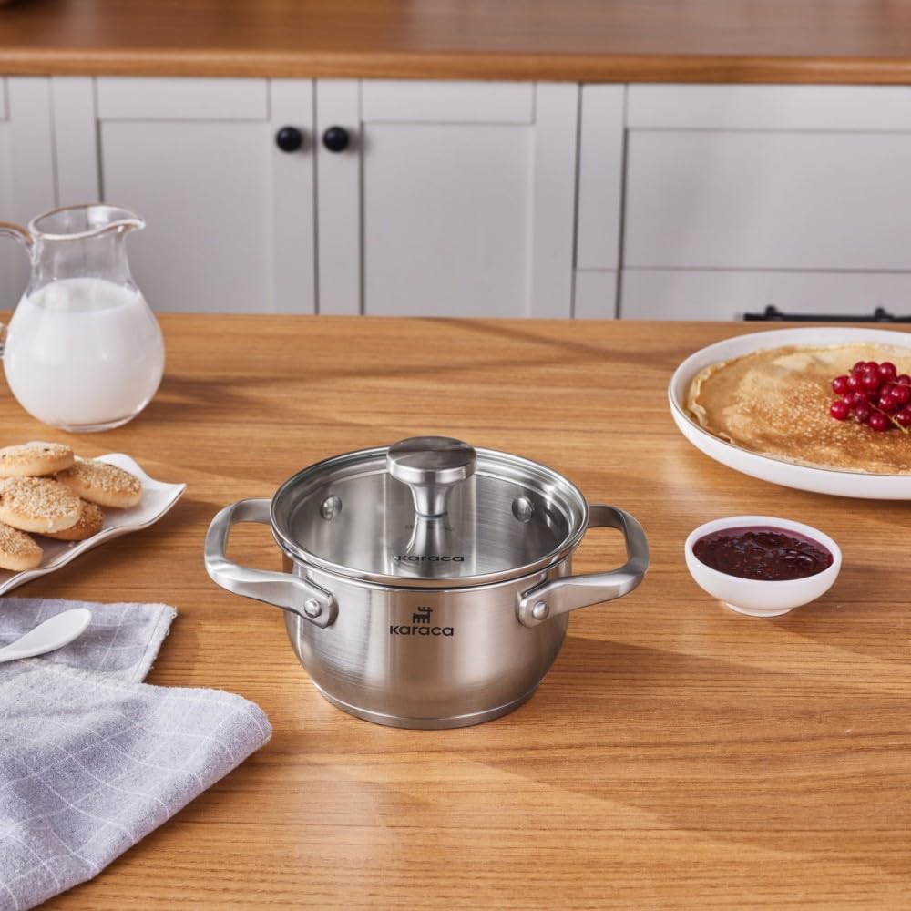 Karaca Silver Elite 14 Cm Stainless Steel Induction Pot With Lid – Small Saucepan For All Hob Types, Pfoa-Free 18/10 Cookware, Dishwasher Safe,