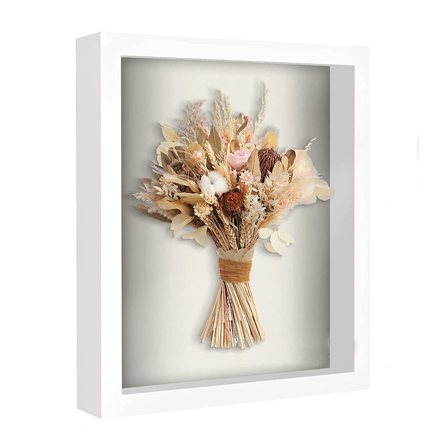 THE WHITE SHOP 9x12 Shadow Box Frame with Soft Linen Back - Metal Push Pins Included, Memory Box Display Case for Memorabilia Flower Awards Medals Wedding Photos, White