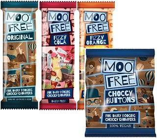 Moo Free Original Bar, Fizzy Orange Bar, Fizzy Cola Bar, Choccy Buttons Bundle
