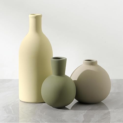 Miniatura 1 de Juego de 3 jarrones de cerámica para decoración del hogar, juego de jarrones rústicos para decoración de mesa, jarrones de cerámica para ramo,