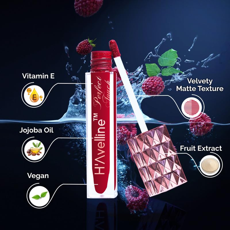Image of H'Avelline Perfect Touch Velvet Matte Liquid Lipstick - Raspberry Rupture | Highly Pigmented | Lightweight Smooth Texture | Transfer Resistant | Long Lasting Hydrating Formula