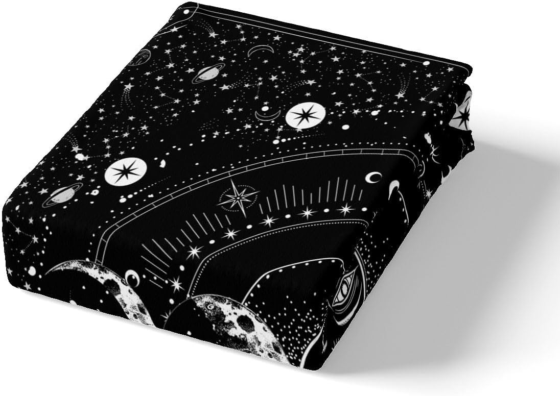 Manfei Sun Moon Comforter Cover Set Stars Space Psychedelic Duvet Cover Black and White Bedding Set 2pcs for Kids Boys Teens Microfiber Bedspread Cover with 1 Pillow Case(No Comforter) Twin Size