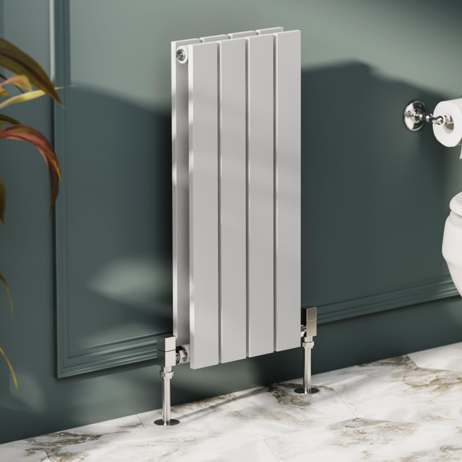 Go Bathrooms Pinta Vertical White Radiator 600 x 272mm White Flat Panel Double Column Vertical Wall Mounted Slim Designer Radiator